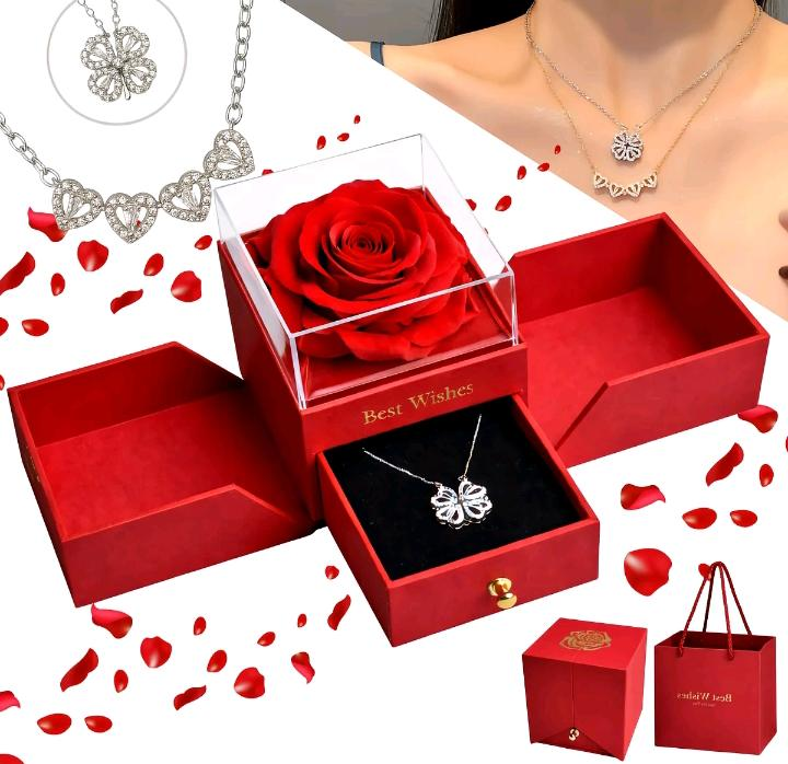 Rosa Eterna Preservada + Colar Feminino Presente Romântico Dia dos Namorados 2