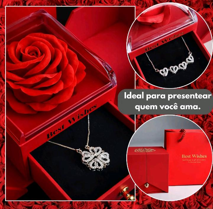 Rosa Eterna Preservada + Colar Feminino Presente Romântico Dia dos Namorados 3